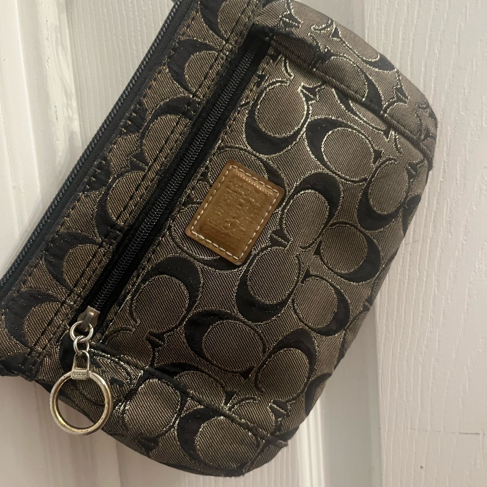 Coach gray and black signature Jacquard pouch purse